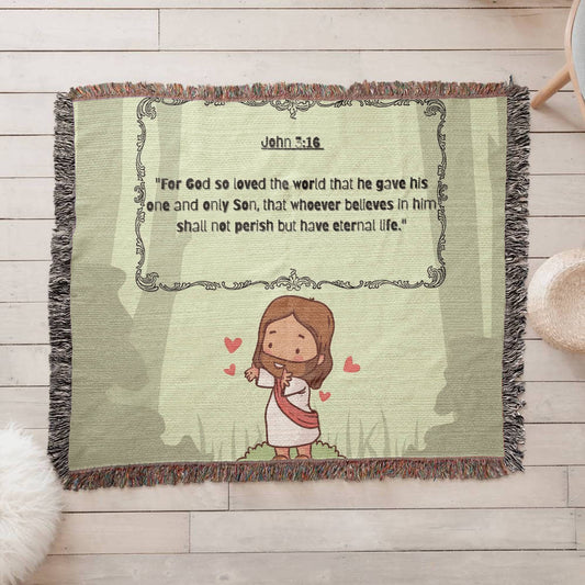 JOHN 3:16 JESUS LOVES - WOVEN HEIRLOOM BLANKET