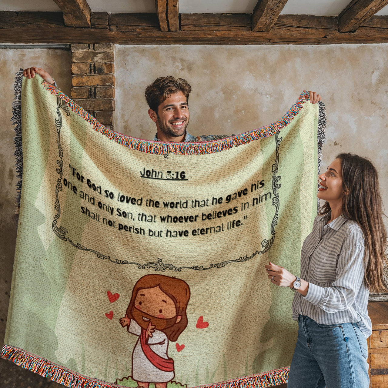 JOHN 3:16 JESUS LOVES - WOVEN HEIRLOOM BLANKET