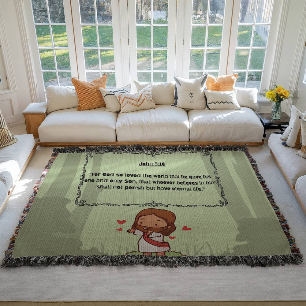 JOHN 3:16 JESUS LOVES - WOVEN HEIRLOOM BLANKET