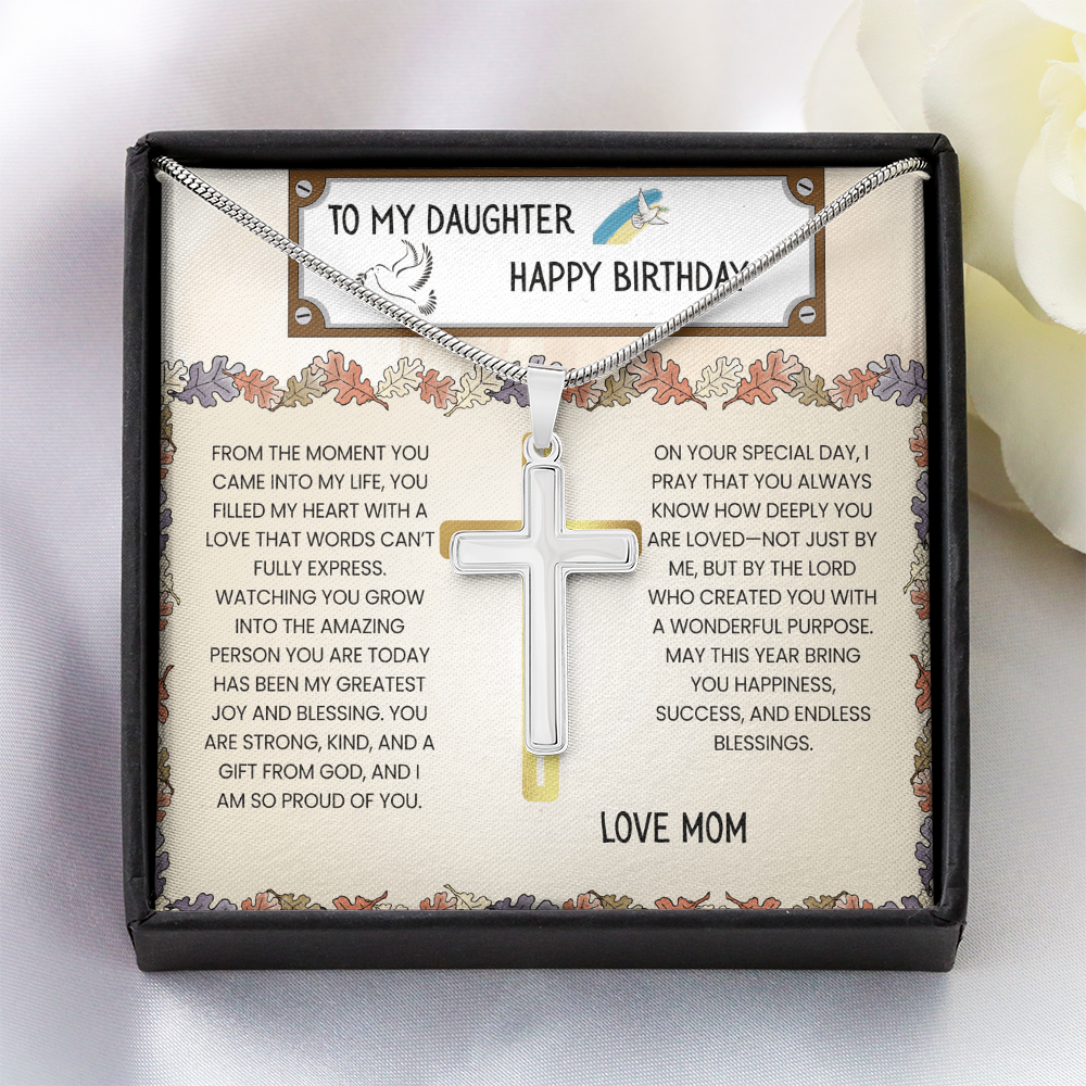TO MY DAUGHTER - HAPPY BIRTHDAY - LOVE MOM - CROSS NECKLACE GIFT SET