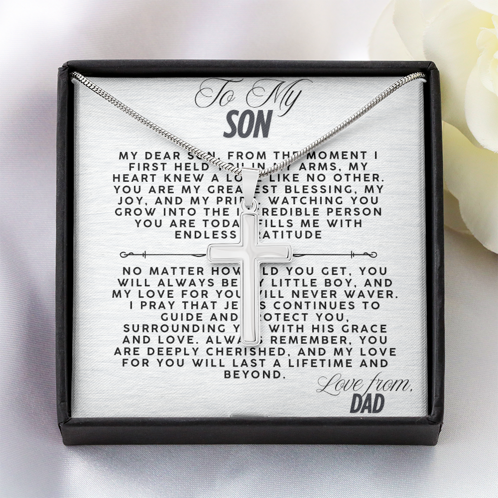 TO MY SON - LOVE FROM DAD - CROSS NECKLACE GIFT SET