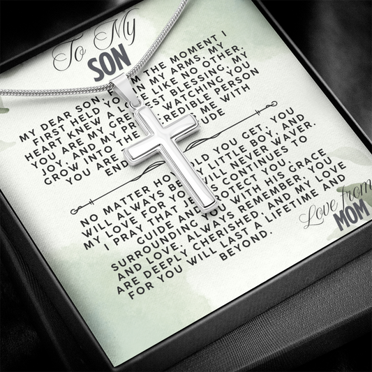 TO MY SON - LOVE MOM - CROSS NECKLACE GIFT SET