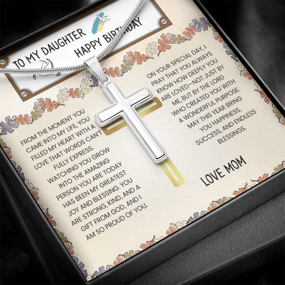 TO MY DAUGHTER - HAPPY BIRTHDAY - LOVE MOM - CROSS NECKLACE GIFT SET
