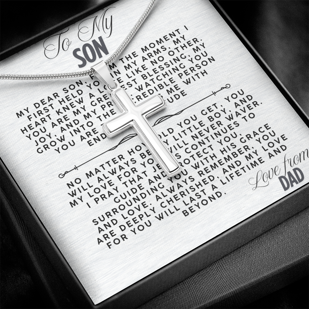 TO MY SON - LOVE FROM DAD - CROSS NECKLACE GIFT SET