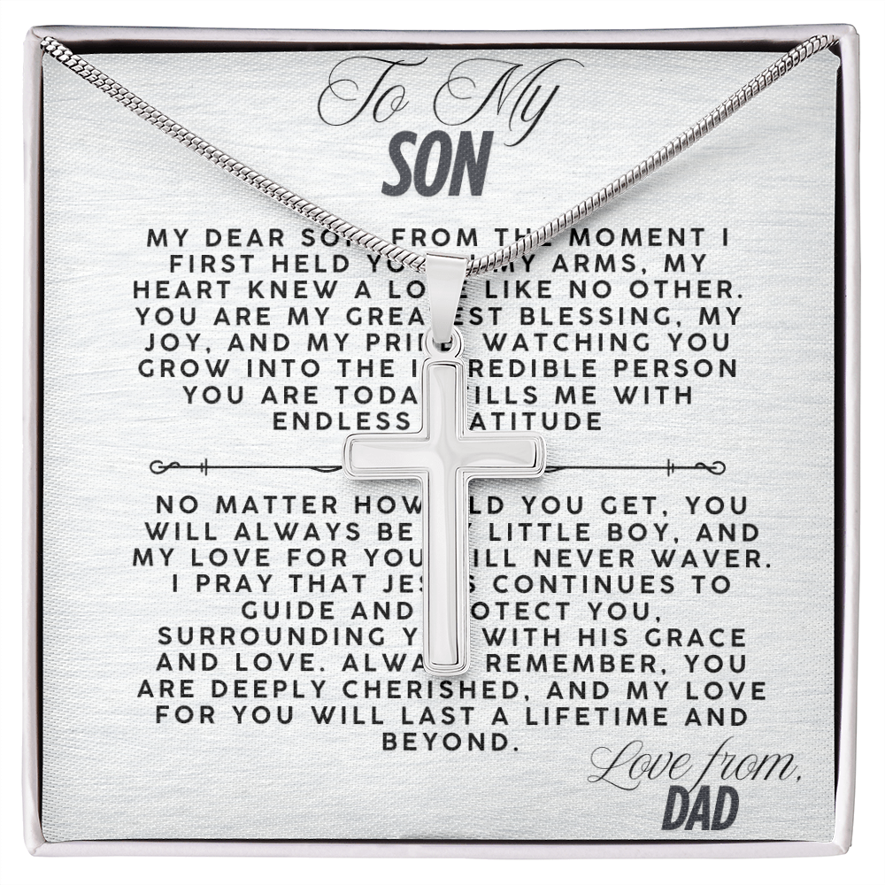 TO MY SON - LOVE FROM DAD - CROSS NECKLACE GIFT SET