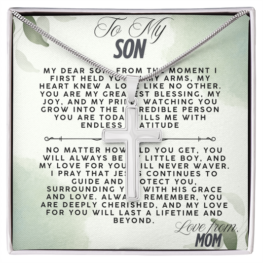 TO MY SON - LOVE MOM - CROSS NECKLACE GIFT SET