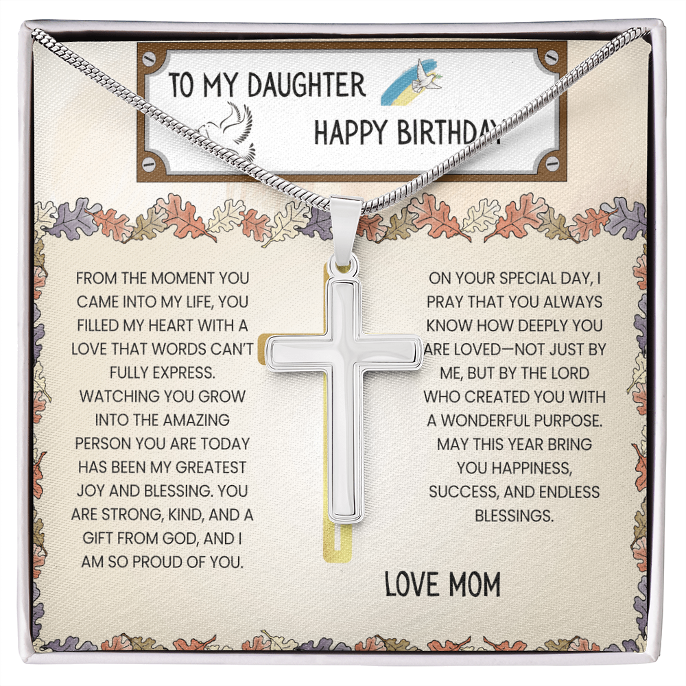 TO MY DAUGHTER - HAPPY BIRTHDAY - LOVE MOM - CROSS NECKLACE GIFT SET