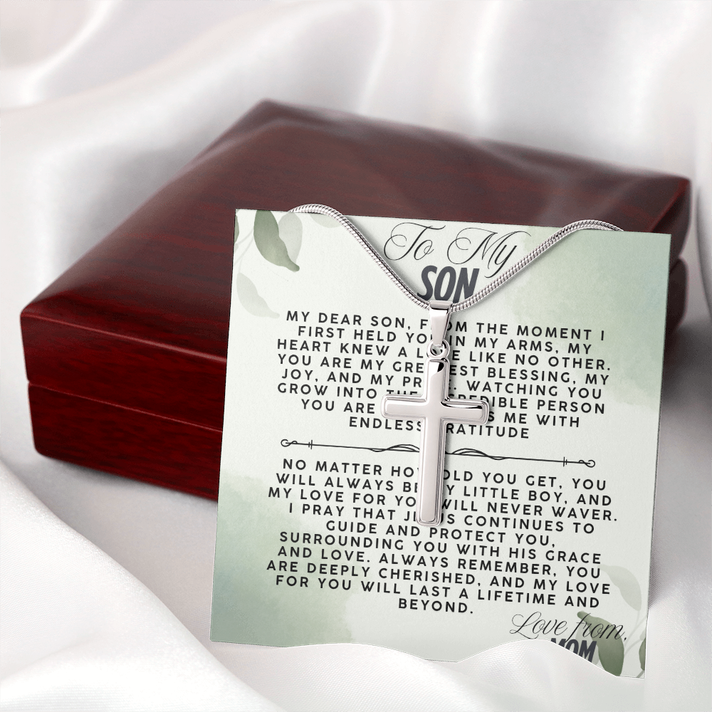 TO MY SON - LOVE MOM - CROSS NECKLACE GIFT SET