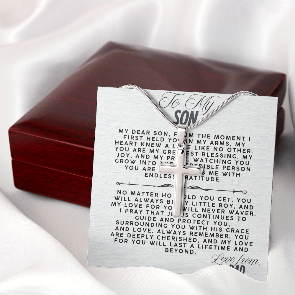 TO MY SON - LOVE FROM DAD - CROSS NECKLACE GIFT SET