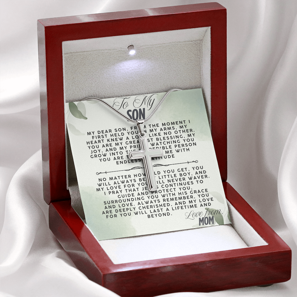 TO MY SON - LOVE MOM - CROSS NECKLACE GIFT SET