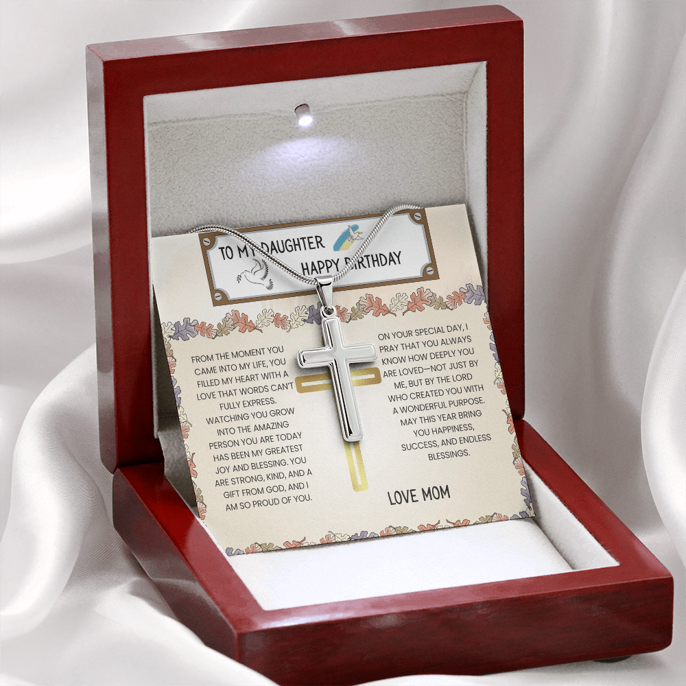 TO MY DAUGHTER - HAPPY BIRTHDAY - LOVE MOM - CROSS NECKLACE GIFT SET