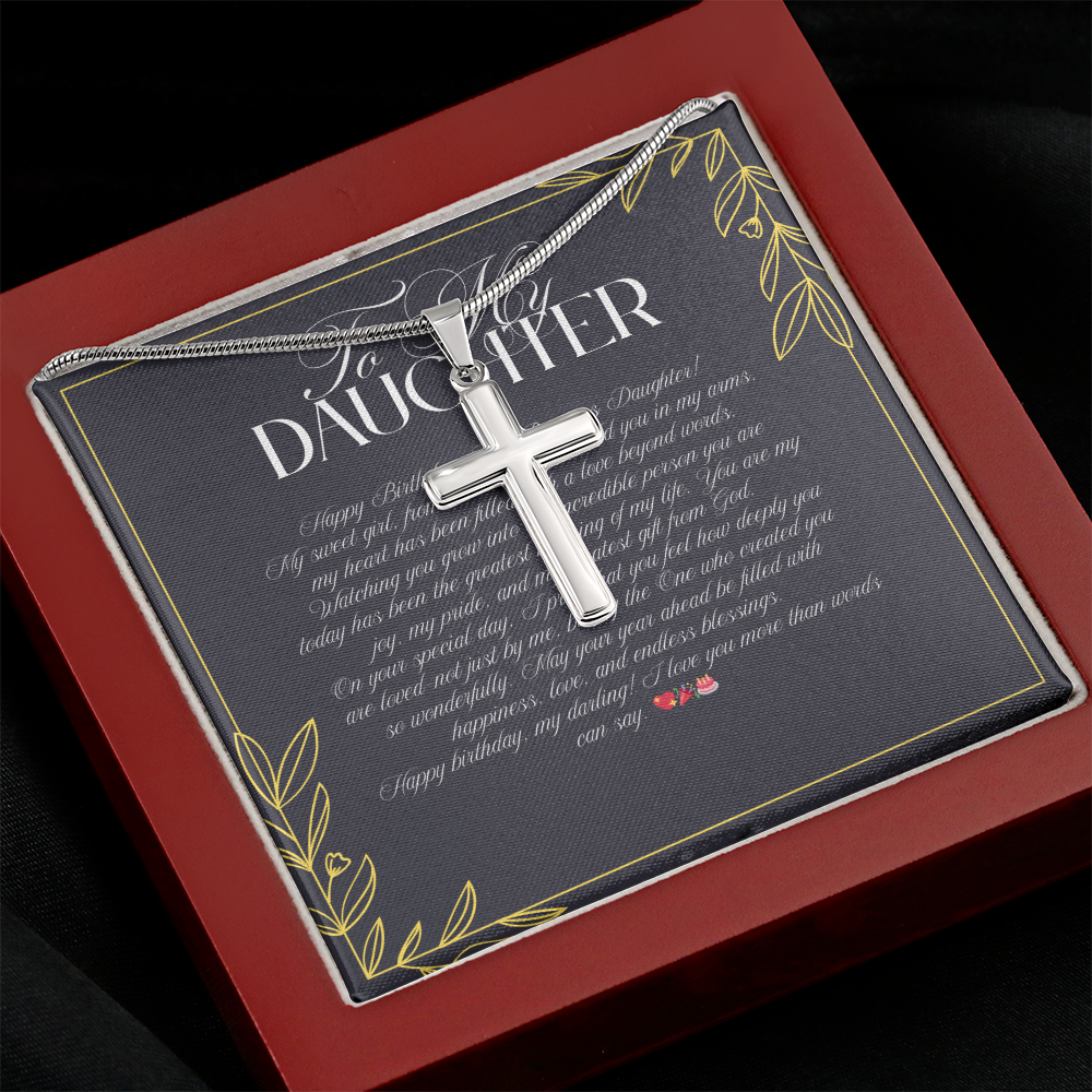 TO MY DAUGHTER - HAPPY BIRTHDAY - CROSS NECKLACE GIFT SET
