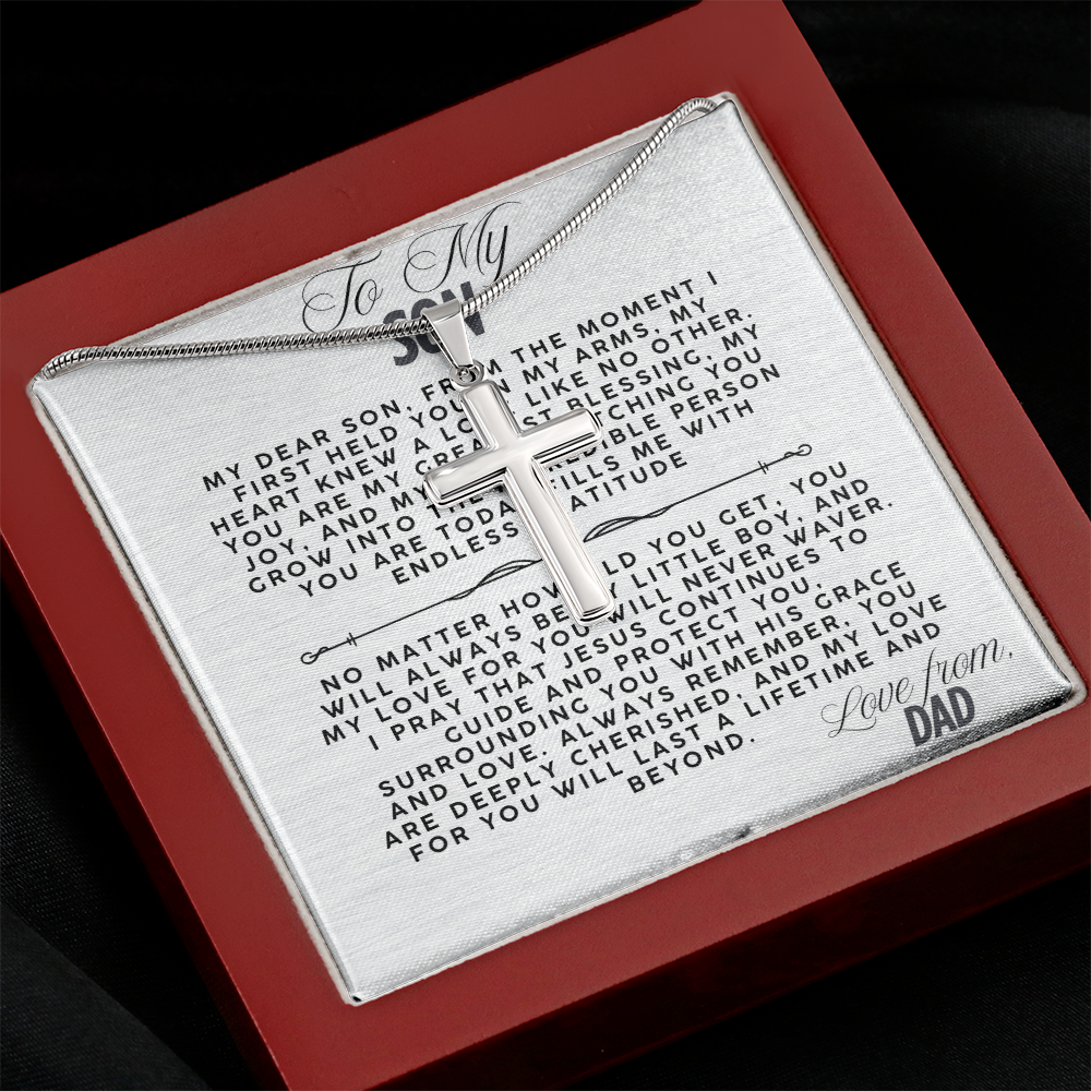 TO MY SON - LOVE FROM DAD - CROSS NECKLACE GIFT SET
