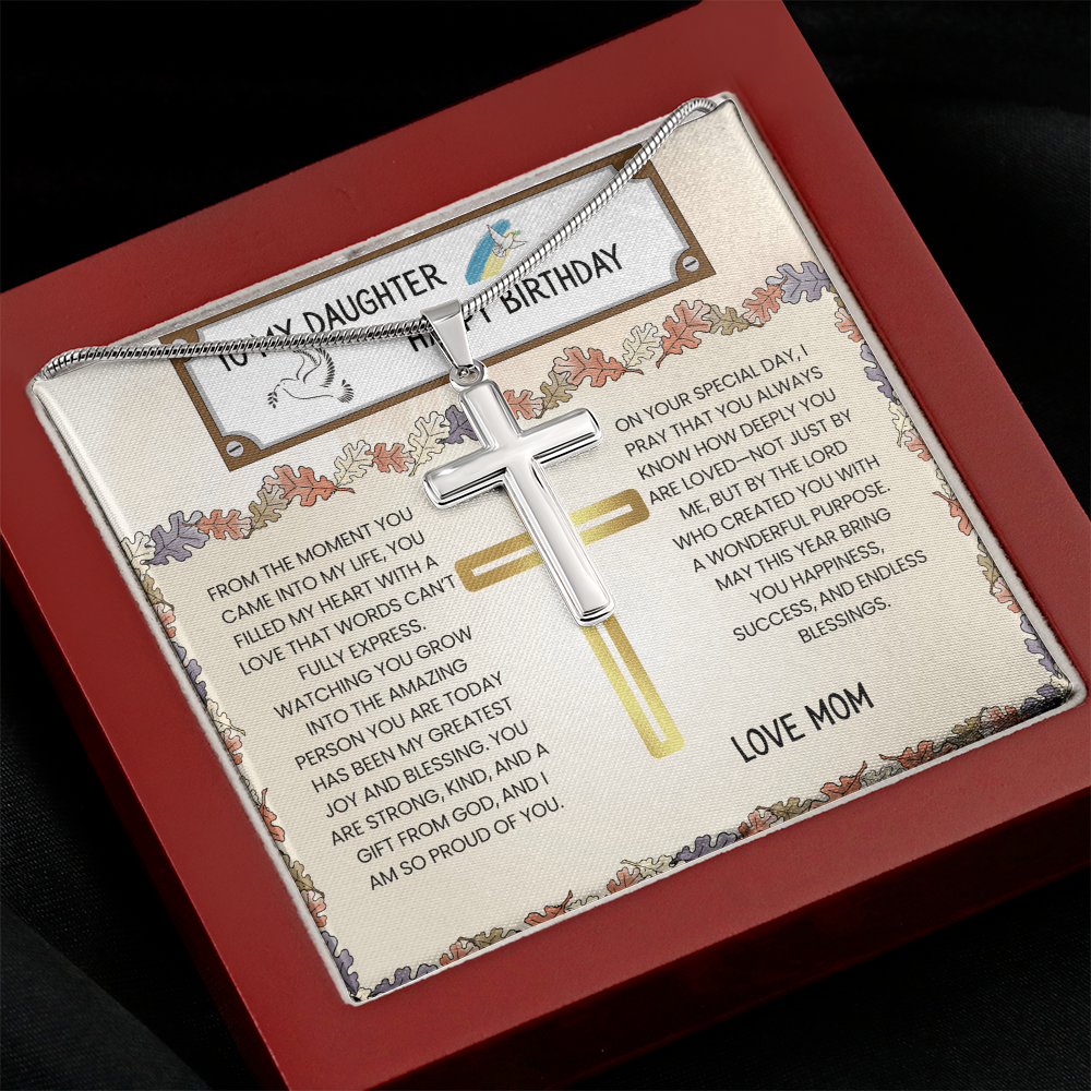 TO MY DAUGHTER - HAPPY BIRTHDAY - LOVE MOM - CROSS NECKLACE GIFT SET