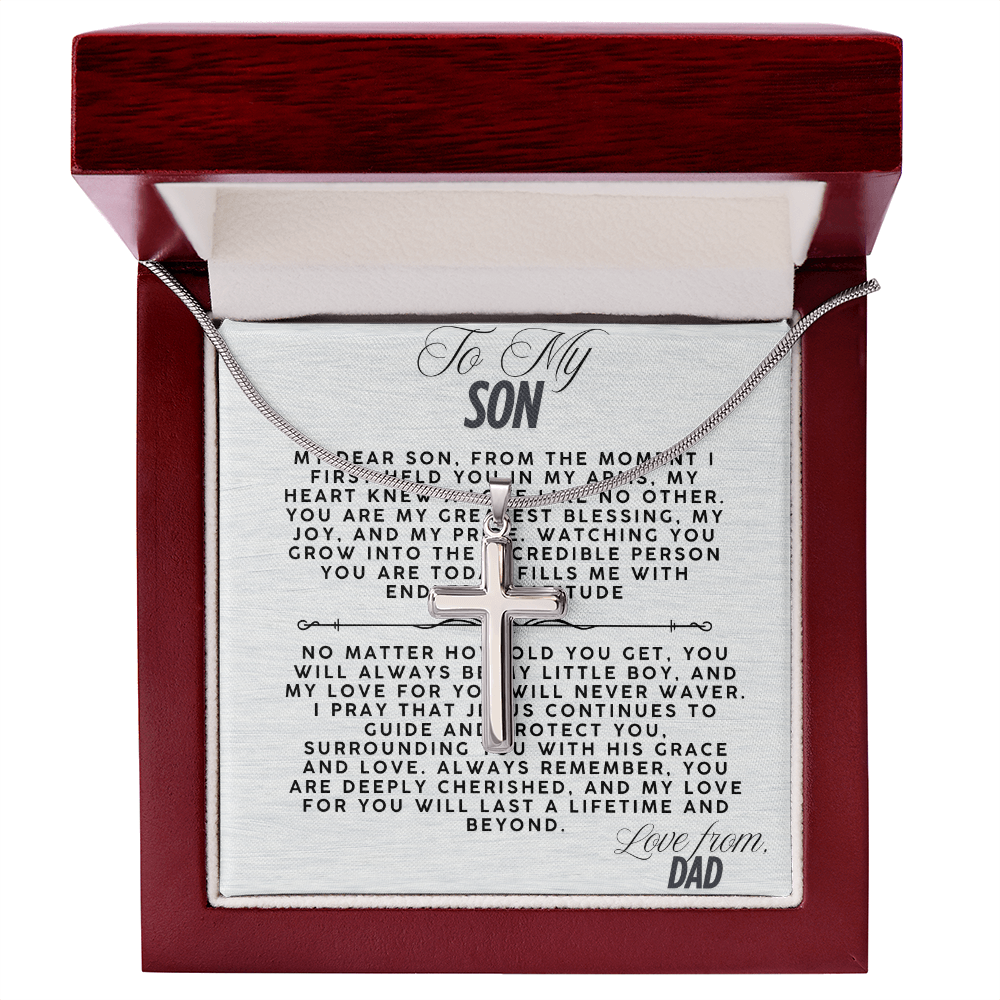 TO MY SON - LOVE FROM DAD - CROSS NECKLACE GIFT SET