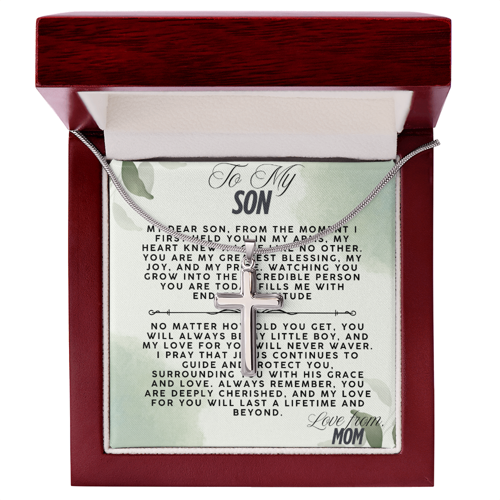 TO MY SON - LOVE MOM - CROSS NECKLACE GIFT SET