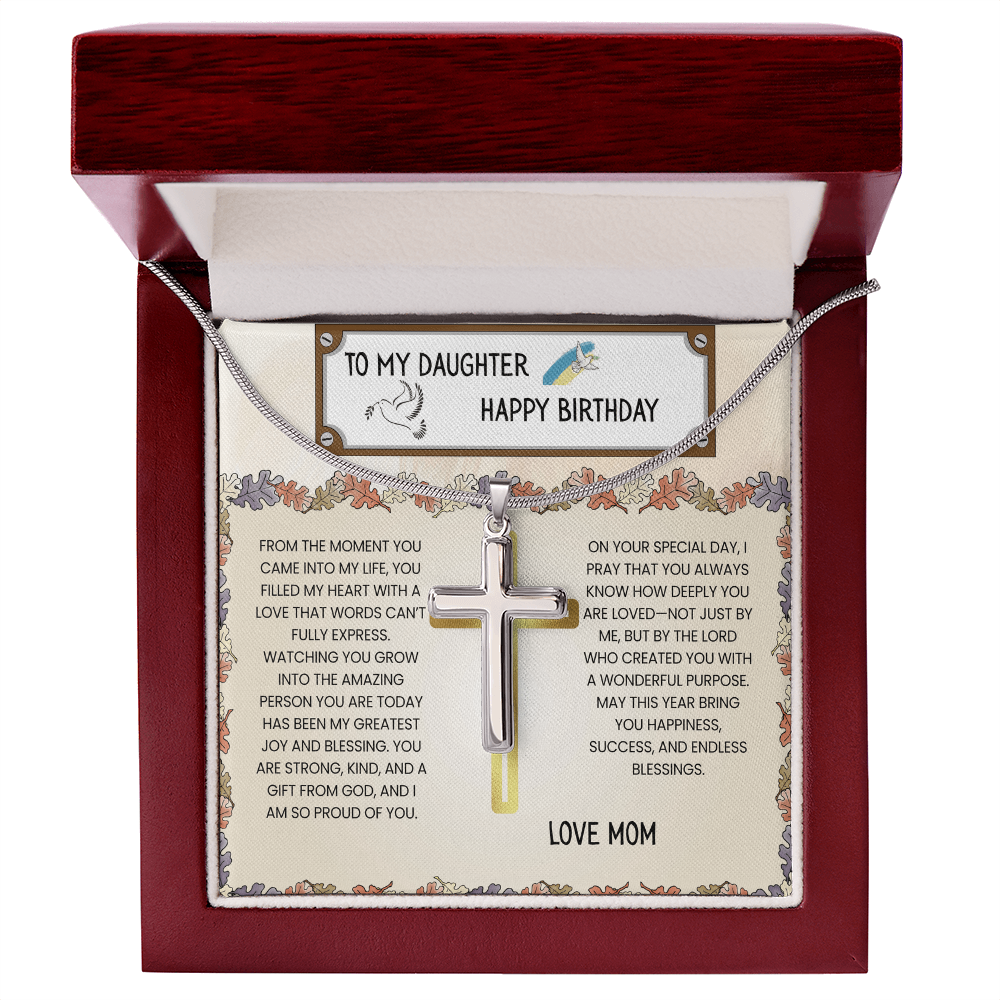 TO MY DAUGHTER - HAPPY BIRTHDAY - LOVE MOM - CROSS NECKLACE GIFT SET